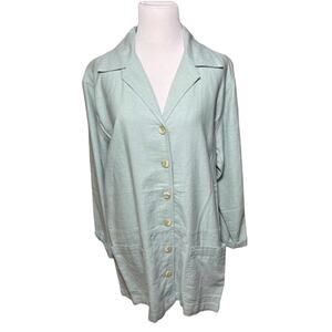 Erika & Co Womens M Teal Button Up Linen Blend Shacket Shirt‎ Jacket Long Sleeve